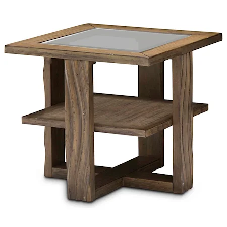 Square End Table with Beveled Glass Top